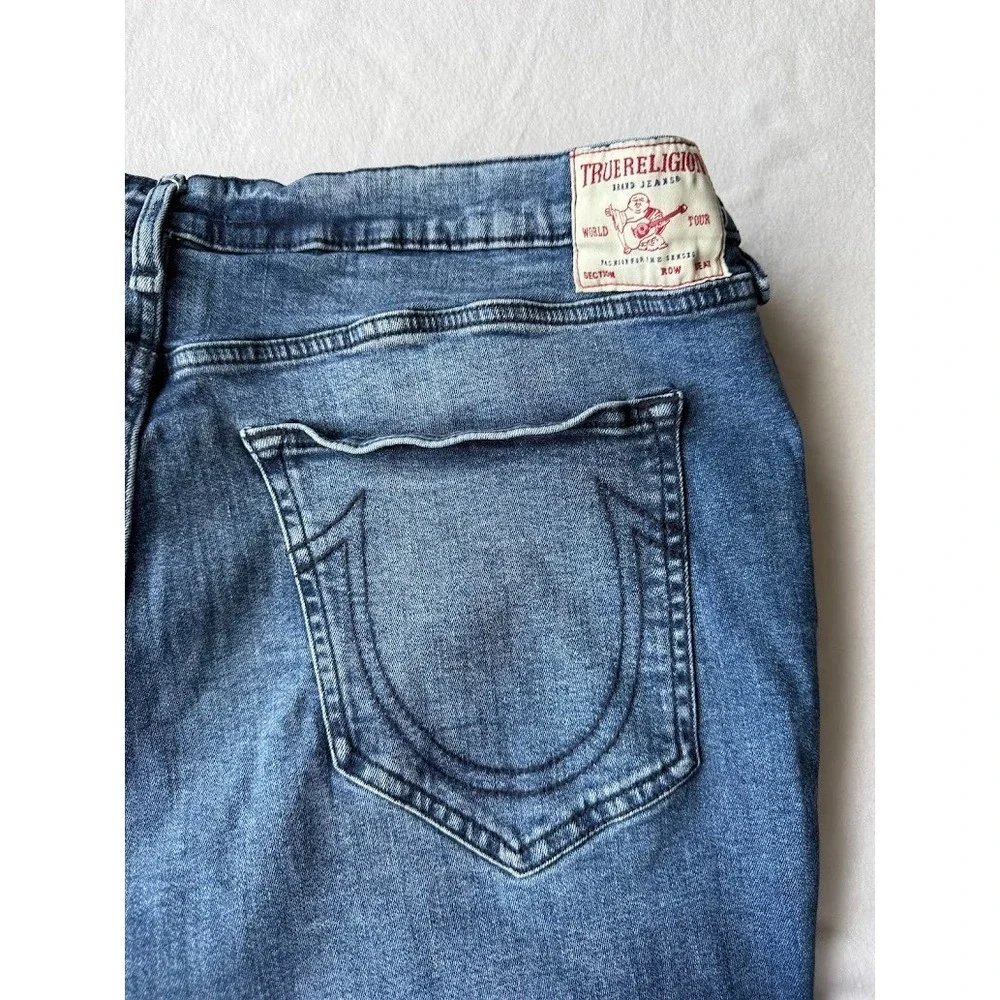 True Religion Rocco Moto Jeans Men 40 Blue Relaxed Skinny Stretch Biker Denim